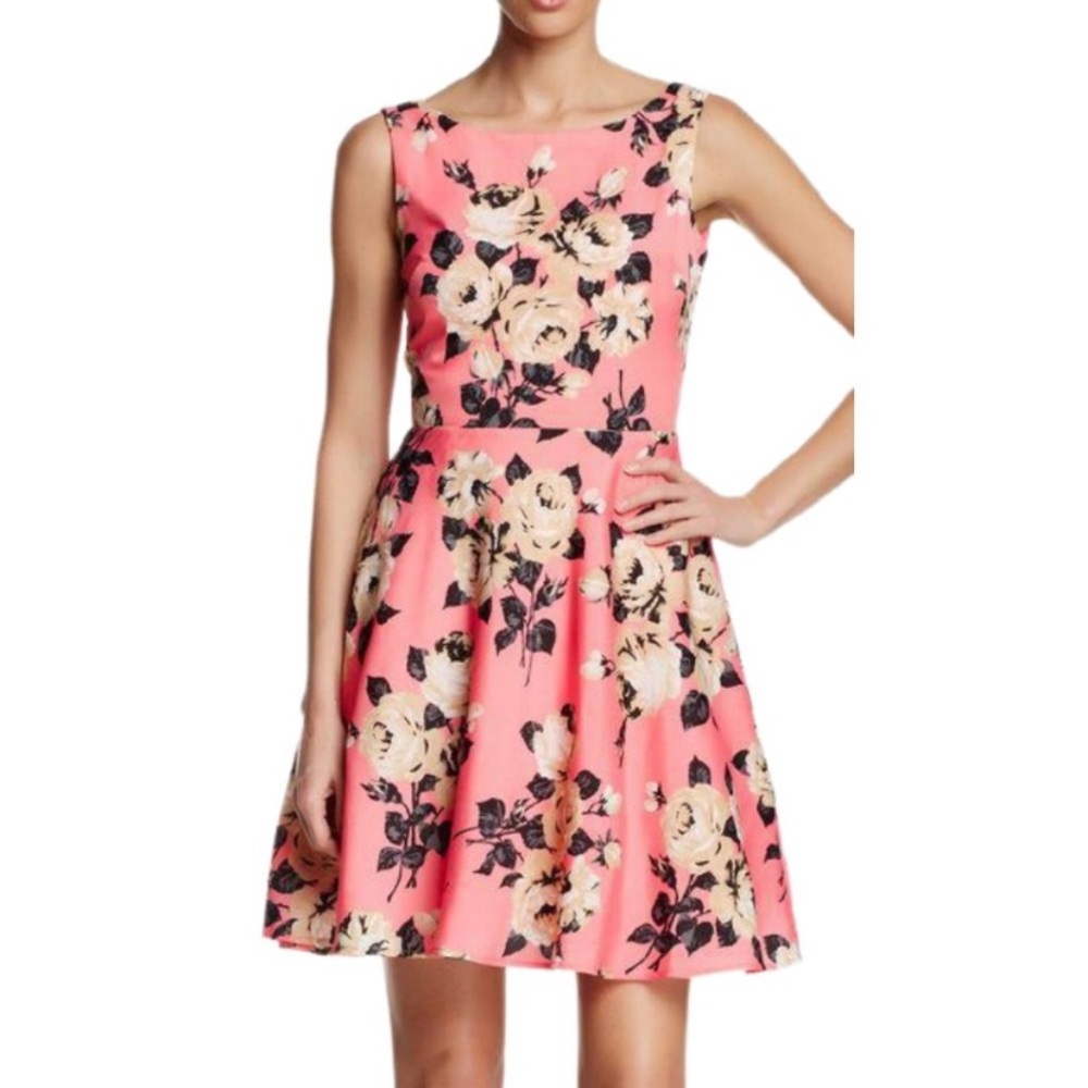 Betsey Johnson Dress Womens 6 Pink Floral Fit & Flare Scoop Back Party Cocktail
